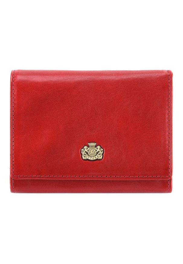 Wittchen - Damski portfel skórzany z herbem na napę czerwony. Kolor: czerwony. Materiał: skóra. Wzór: aplikacja
