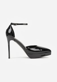 Renee - Czarne Szpilki Lakierowane z Platformą Nilafera. Okazja: na co dzień. Zapięcie: sprzączka. Kolor: czarny. Materiał: lakier. Obcas: na platformie. Styl: casual, elegancki #2