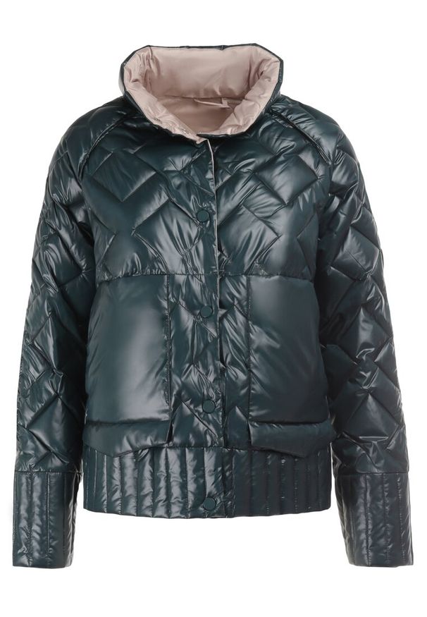 Born2be - Ciemnozielono-Beżowa Kurtka Dwustronna Hypsissa. Typ kołnierza: kołnierzyk stójkowy. Kolor: zielony. Materiał: dresówka, tkanina, jeans. Wzór: aplikacja. Styl: klasyczny
