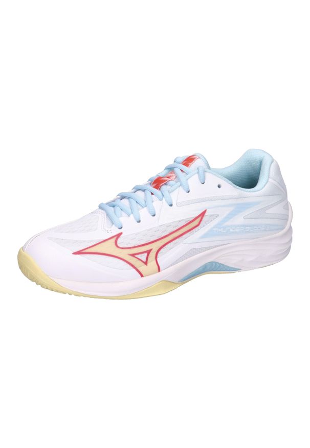 Damskie buty halowe Mizuno Thunder Blade Z. Kolor: biały, wielokolorowy, pomarańczowy. Sport: siatkówka, piłka ręczna