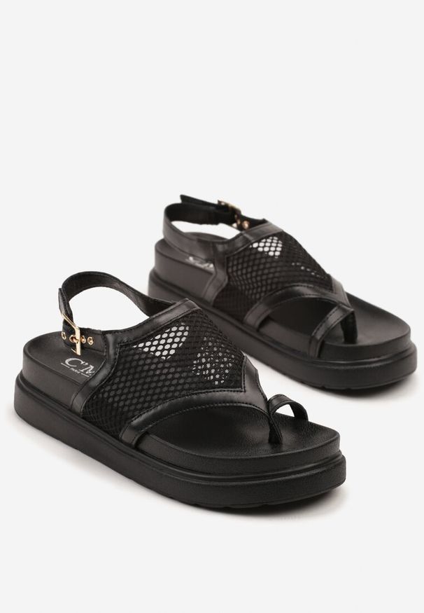 Born2be - Czarne Sandały Japonki z Siateczkową Cholewką Redeanne. Okazja: na co dzień. Kolor: czarny. Materiał: jeans. Sezon: lato. Styl: klasyczny, elegancki, casual