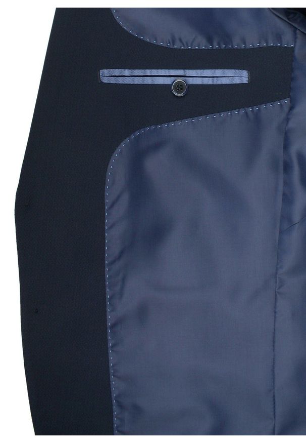 Męski, Taliowany Garnitur (Wesele, Studniówka) - Casino - Ciemny Granat. Materiał: wiskoza, poliester