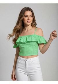 Sinsay - Top na ramiączkach z falbaną przy dekolcie - zielony. Kolor: zielony. Długość rękawa: na ramiączkach #1