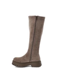 Big-Star - Beżowe Kozaki Big Star Ocieplane Obuwie Damskie. Wysokość cholewki: przed kolano. Kolor: beżowy. Materiał: materiał. Szerokość cholewki: normalna. Wzór: jednolity. Styl: klasyczny, elegancki, wizytowy #2