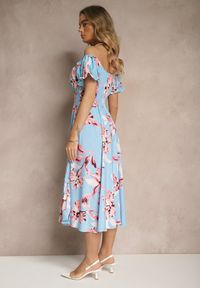 Renee - Niebieska Sukienka z Bawełną Rozkloszowana w Kwiatowy Print z Dekoltem Łódką Annirna. Okazja: na co dzień, na randkę. Typ kołnierza: dekolt w łódkę. Kolor: niebieski. Wzór: kwiaty, nadruk. Typ sukienki: rozkloszowane. Materiał: bawełna. Długość rękawa: krótki rękaw. Sezon: lato, wiosna. Styl: elegancki, casual #3