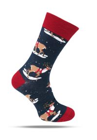 His Story - Tematyczne Skarpetki Bawełniane - Renifery na Granatowym Niebie. Kolor: niebieski. Materiał: elastan, bawełna, poliamid #1