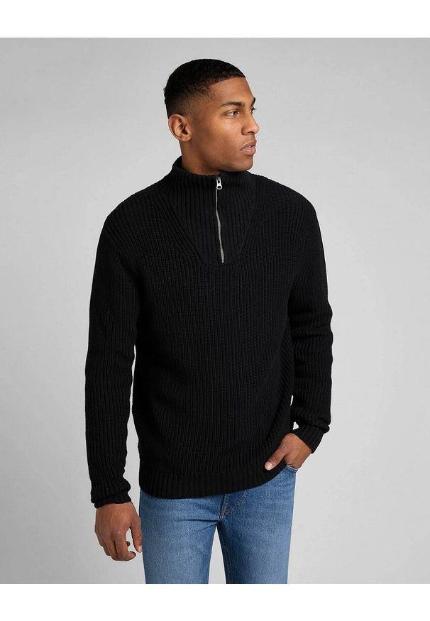 Lee - LEE HALF ZIP KNIT MĘSKI SWETER ROZPINANY BLACK L83YDE01