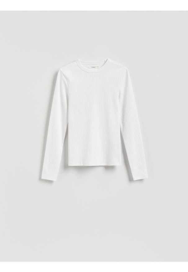 Reserved - Longsleeve w prążek - biały. Kolor: biały. Materiał: bawełna. Długość rękawa: długi rękaw. Wzór: prążki