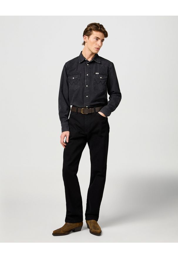 Wrangler - MESKA KOSZULA JEANSOWA WRANGLER WESTERN SHIRT RINSE BLACK 112362906. Materiał: jeans