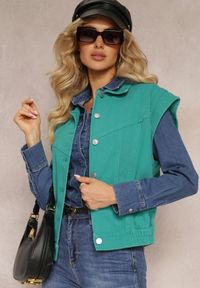 Renee - Zielona Jeansowa Kamizelka z Bawełny Zapinana na Guziki z Kieszeniami Yevani. Kolor: zielony. Materiał: jeans, bawełna #1
