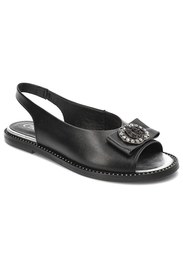 CheBello - Czarne Sandały Chebello Wsuwane Stylowe Obuwie Damskie. Zapięcie: bez zapięcia. Kolor: czarny. Materiał: skóra. Obcas: na płaskiej podeszwie. Styl: elegancki