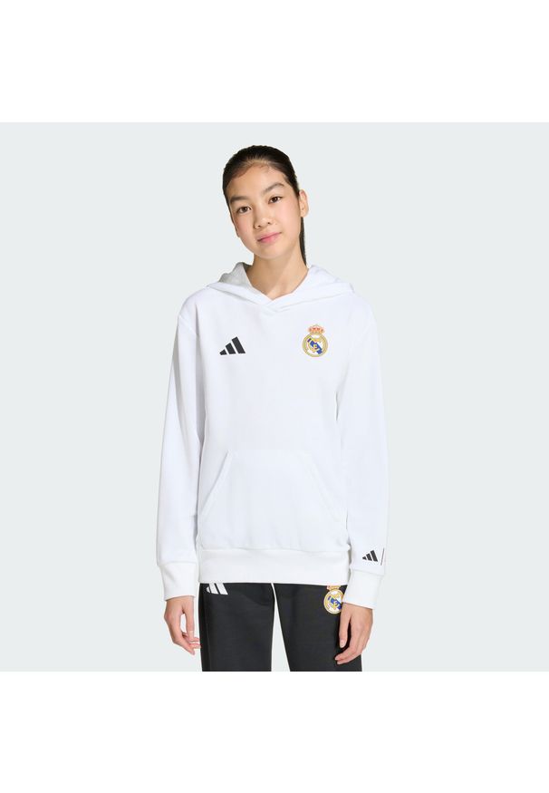 Adidas - Dziecięca bluza z kapturem adidas Real Madryt Avengers. Typ kołnierza: kaptur. Kolor: biały. Wzór: motyw z bajki. Sport: piłka nożna