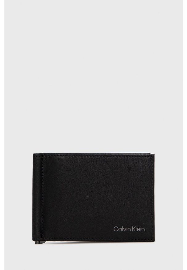 Calvin Klein portfel skórzany męski kolor czarny. Kolor: czarny. Materiał: skóra. Wzór: gładki
