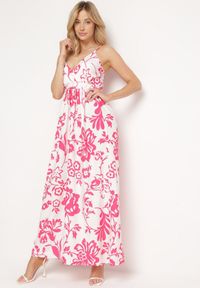 Born2be - Fuksjowa Sukienka na Regulowanych Ramiączkach z Gumkami na Plecach Ściągana Troczkiem Harnela. Okazja: na co dzień. Kolor: różowy. Długość rękawa: na ramiączkach. Typ sukienki: proste. Styl: klasyczny, casual, elegancki #1