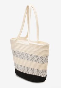 Born2be - Beżowo-Czarna Torebka w Stylu Boho o Trapezowym Fasonie Tote na Suwak Astrella. Kolor: beżowy. Sezon: lato. Styl: boho