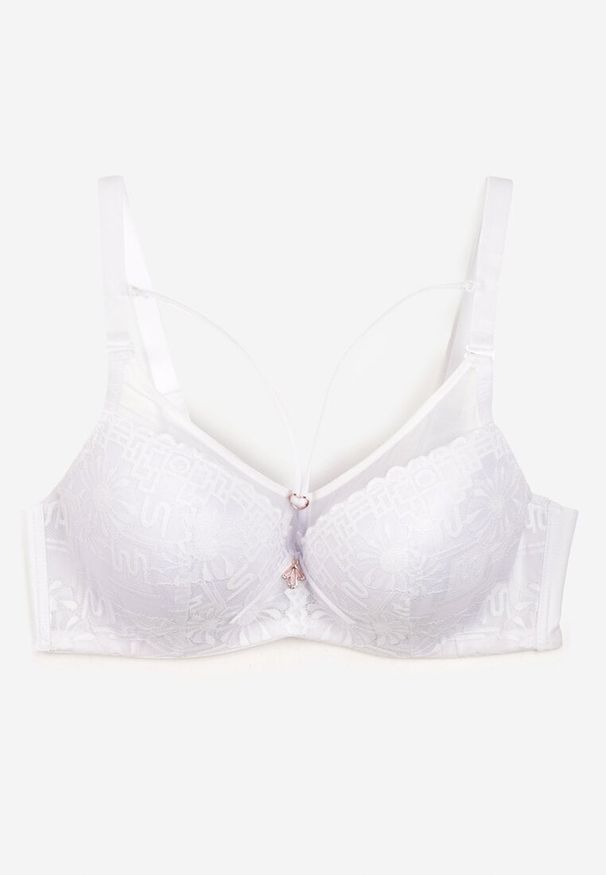 Born2be - Biały Biustonosz Typu Full Cup z Koronką i Regulowanymi Ramiączkami Nestakate. Kolor: biały. Materiał: koronka. Wzór: koronka