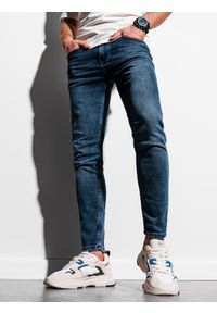 Ombre Clothing - Spodnie męskie jeansowe SKINNY FIT P1007 - granatowe - XL. Kolor: niebieski. Materiał: jeans. Styl: klasyczny