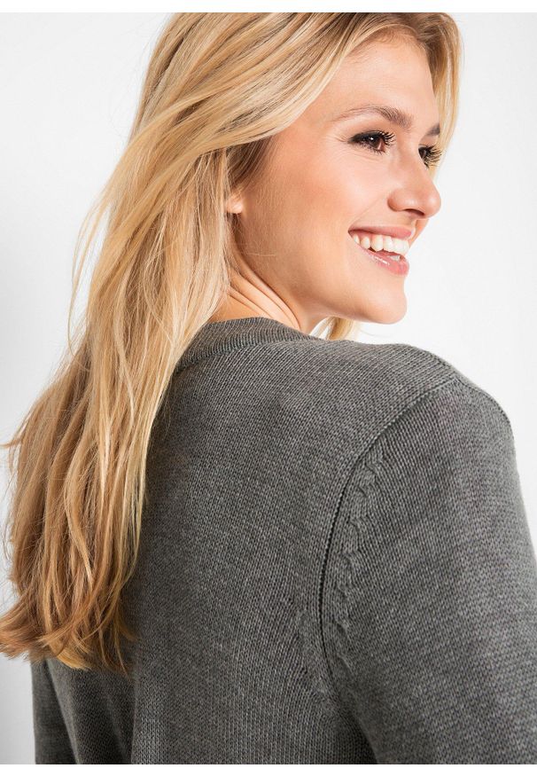 bonprix - Długi sweter dzianinowy bez zapięcia, długi rękaw. Kolor: szary. Materiał: dzianina. Długość rękawa: długi rękaw. Długość: długie