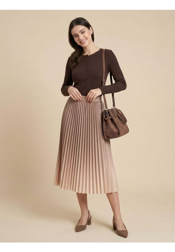 Sinsay - Plisowana spódnica midi ombre - beżowy. Kolor: beżowy