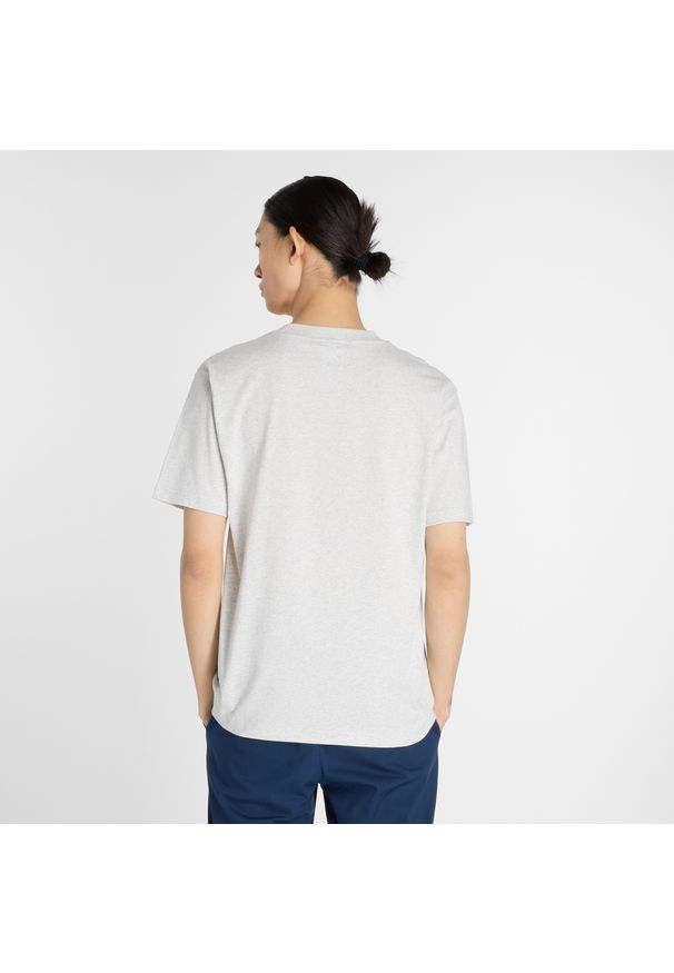 Koszulka męska New Balance MT53905AHH – szara. Kolor: szary. Materiał: dresówka, bawełna. Wzór: aplikacja