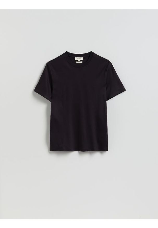 Reserved - T-shirt regular fit z lyocellem - ciemnofioletowy. Kolor: fioletowy. Materiał: bawełna