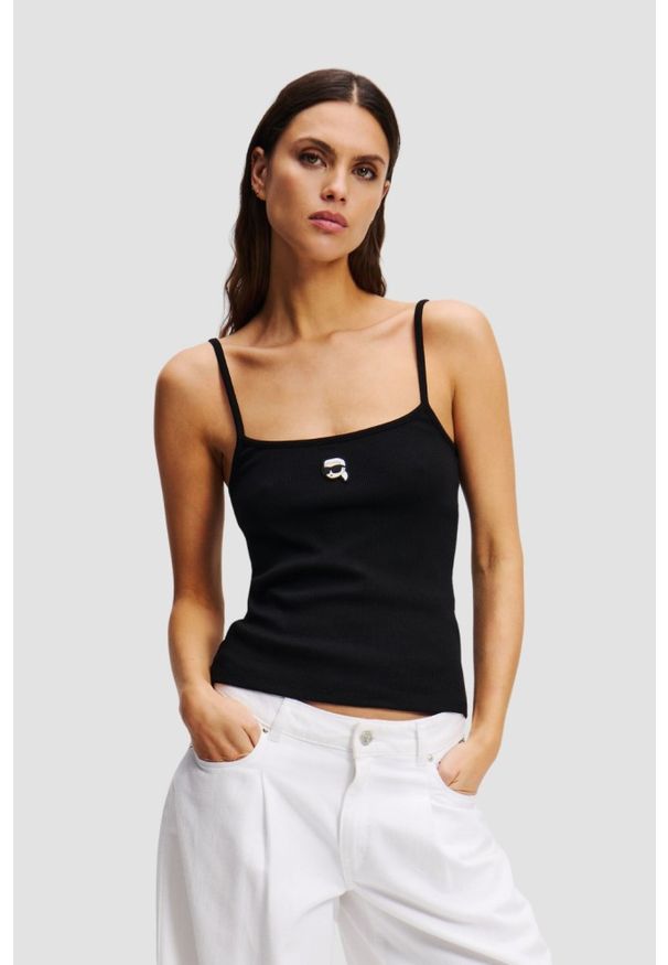 Karl Lagerfeld - KARL LAGERFELD Сzarny damski top Ikon Patch Tank Top. Kolor: czarny
