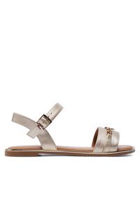 TOMMY HILFIGER - Tommy Hilfiger Sandały Flat Sandal T3A2-33253-1372 S Złoty. Kolor: złoty. Materiał: skóra #1