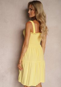 Renee - Żółta Sukienka na Ramiączkach z Falbanką i Gumką w Pasie Tiamare. Kolor: żółty. Długość rękawa: na ramiączkach #3