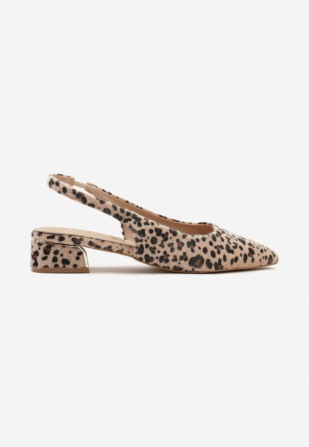 Renee - Panterkowe Sandały Typu Slingback ze Skórzaną Wkładką i Metaliczną Wstawką Wevessa. Okazja: na co dzień. Zapięcie: sprzączka. Materiał: skóra. Styl: elegancki, casual