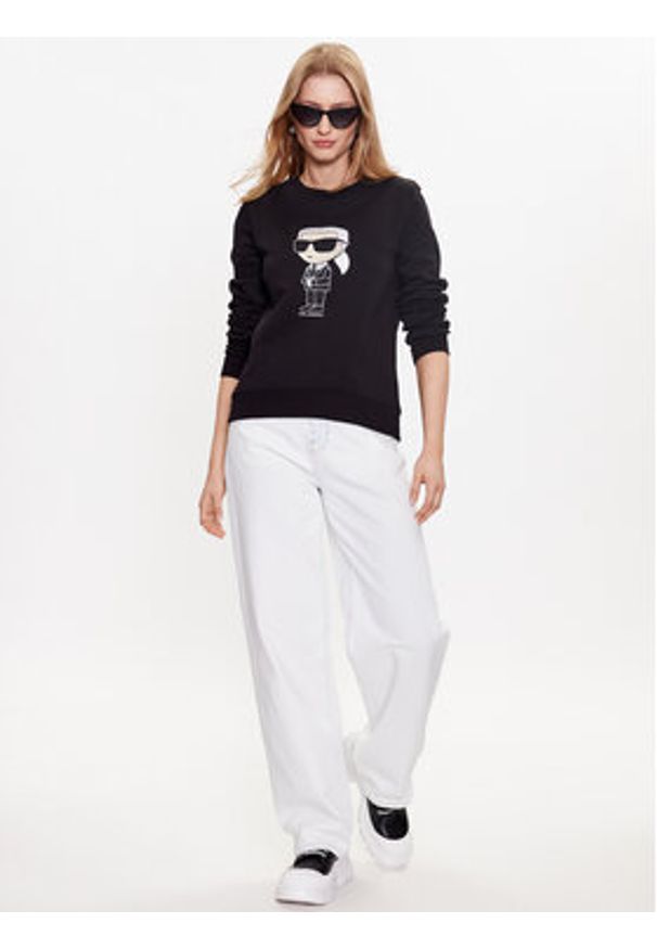 Karl Lagerfeld - KARL LAGERFELD Bluza Ikonik 2.0 230W1800 Czarny Regular Fit. Typ kołnierza: dekolt w karo. Kolor: czarny. Materiał: bawełna