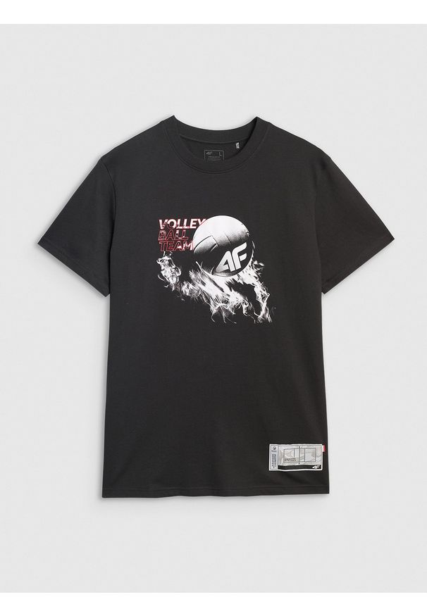 4f - 4F T-shirt regular z nadrukiem siatkarskim męski - czarny XL. Okazja: na co dzień, do domu. Kolor: czarny. Materiał: bawełna, jersey, materiał. Wzór: nadruk. Styl: sportowy, klasyczny, casual