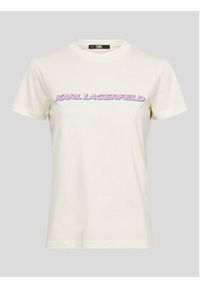 Karl Lagerfeld - KARL LAGERFELD T-Shirt Future Logo 225W1701 Beżowy Regular Fit. Typ kołnierza: dekolt w karo. Kolor: beżowy. Materiał: bawełna #9