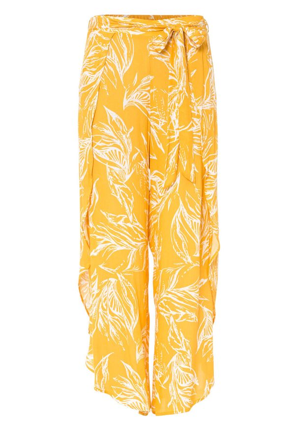 Spodnie z nadrukiem bonprix żółty w kwiaty. Kolor: żółty. Wzór: nadruk, kwiaty