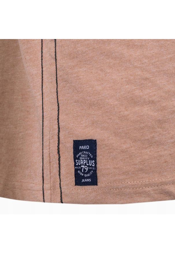 T-Shirt (Koszulka) Męska - Pako Jeans - Melanżowa Kawa z Mlekiem, Motocykl. Okazja: na co dzień. Kolor: wielokolorowy, beżowy, brązowy. Materiał: bawełna, wiskoza. Wzór: nadruk. Styl: casual