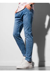 Ombre Clothing - Spodnie męskie jeansowe ze ściągaczem CARROT FIT P1057 - jasnoniebieskie - XL. Kolor: niebieski. Materiał: jeans, bawełna, elastan. Styl: klasyczny #3