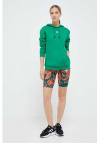 adidas Originals bluza bawełniana damska kolor zielony z kapturem gładka. Typ kołnierza: kaptur. Kolor: zielony. Materiał: bawełna. Wzór: gładki #2