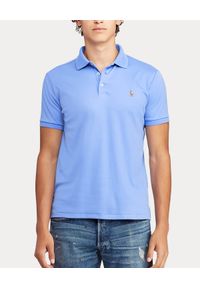 Ralph Lauren - RALPH LAUREN - Niebieska koszulka polo Soft Coton Custom Slim Fit. Typ kołnierza: polo. Kolor: niebieski. Materiał: bawełna, prążkowany. Wzór: haft. Styl: elegancki #5