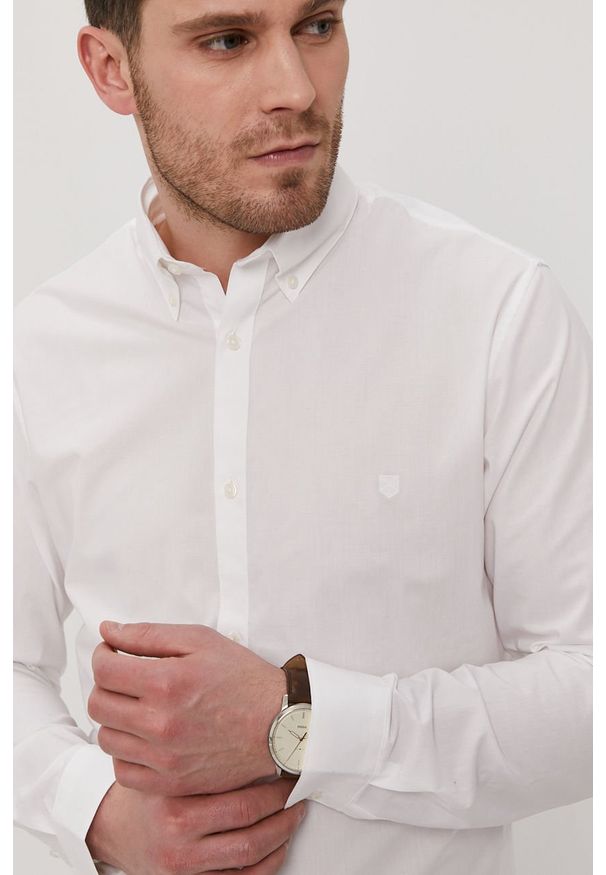 Premium by Jack&Jones - Koszula. Typ kołnierza: button down. Kolor: biały. Materiał: tkanina, bawełna. Wzór: gładki