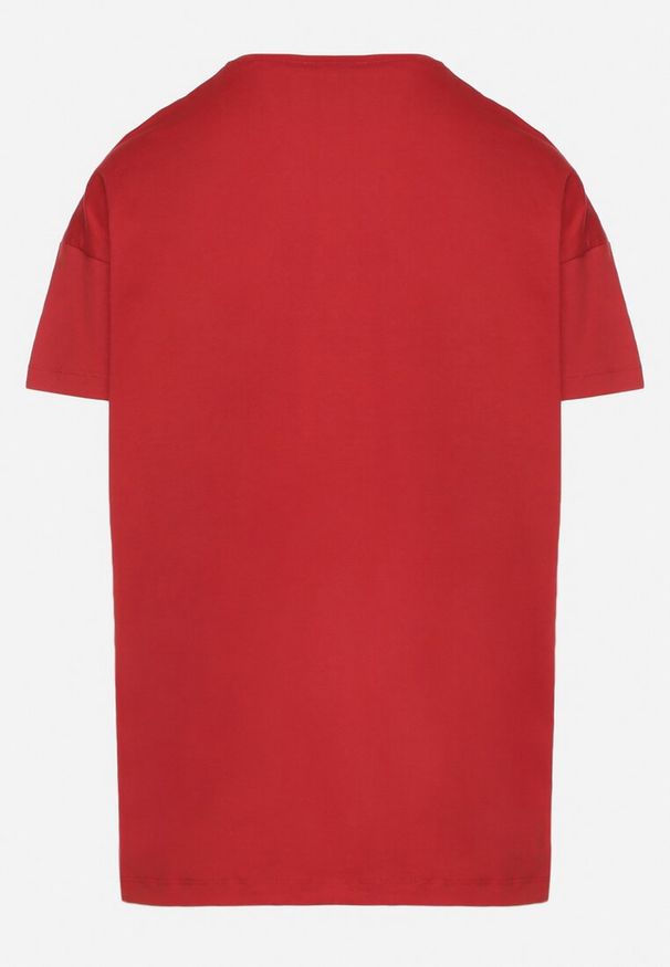 Born2be - Bordowy Klasyczny T-shirt Oversize z Bawełny Zivassa. Okazja: na co dzień. Kolor: czerwony. Materiał: bawełna. Styl: klasyczny