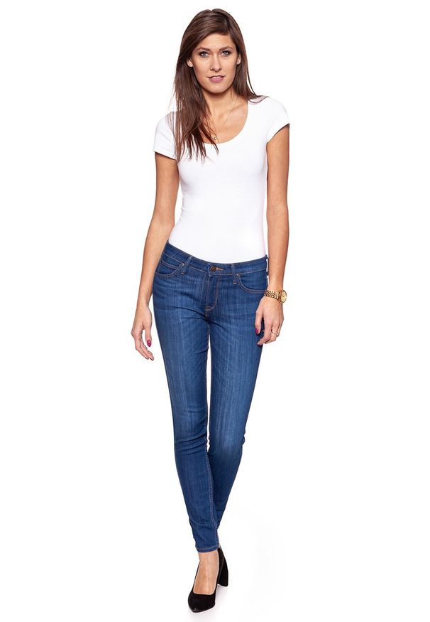 Lee - SPODNIE DAMSKIE LEE SCARLETT BRIGHTBLUE WORN L526PFRU 112111791. Wzór: aplikacja
