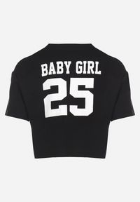 Born2be - Czarny Bawełniany T-shirt Oversize o Krótkim Kroju Zariona. Okazja: na co dzień. Kolor: czarny. Materiał: bawełna. Długość: krótkie. Wzór: aplikacja. Styl: klasyczny, casual, elegancki