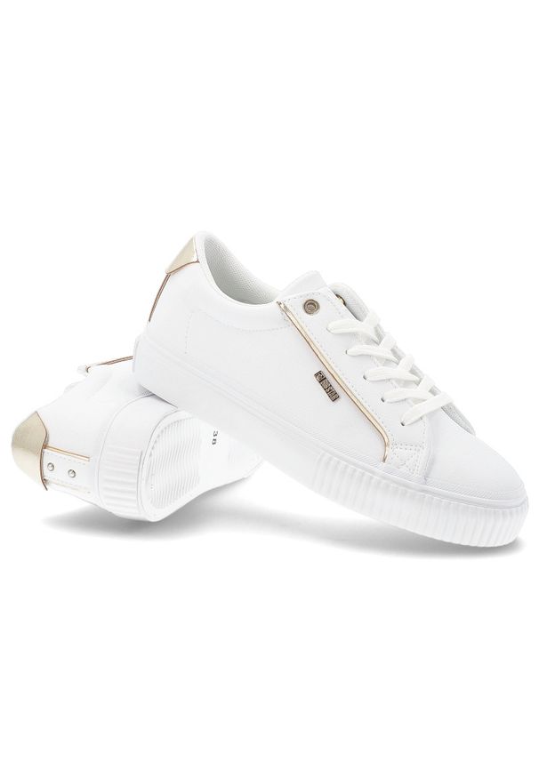 Big-Star - Sneakersy damskie Big Star, na płaskiej podeszwie z eko skóry z okrągłym noskiem i sznurowane, białe, SS274026. Okazja: na co dzień. Nosek buta: okrągły. Zapięcie: sznurówki. Kolor: biały. Materiał: guma, skóra, syntetyk, materiał. Szerokość cholewki: normalna. Obcas: na płaskiej podeszwie