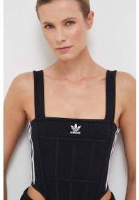 adidas Originals top damski kolor czarny. Typ kołnierza: dekolt w karo. Kolor: czarny. Materiał: skóra. Długość rękawa: na ramiączkach #5