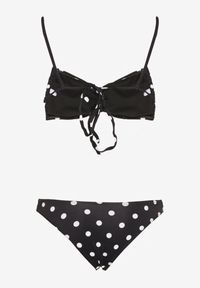 Born2be - Biało-Czarne Bikini w Kropki Biustonosz i Majtki Figi z Kwiatowymi Aplikacjami Moritia. Kolor: biały. Wzór: kwiaty, aplikacja, kropki