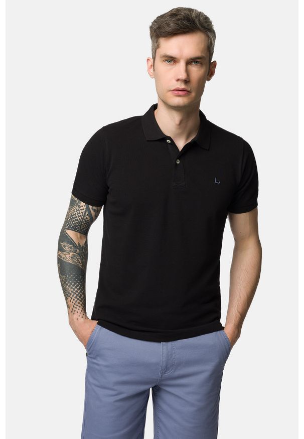 Lancerto - Koszulka Polo Bawełniana Czarna Manuel. Typ kołnierza: polo. Kolor: czarny. Materiał: bawełna