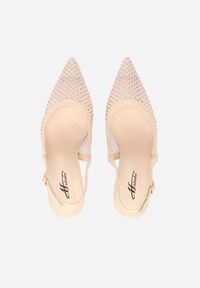 Renee - Beżowe Siateczkowe Sandały na Szpilce Slingback z Cyrkoniami Nemenlaeno. Zapięcie: sprzączka. Kolor: beżowy. Obcas: na szpilce #8