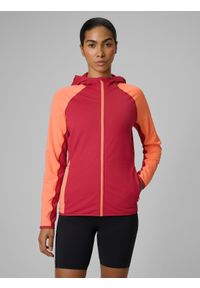 4f - 4F Bluza trekkingowa slim z kapturem damska - czerwona L. Typ kołnierza: kaptur. Kolor: czerwony. Długość: długie #1