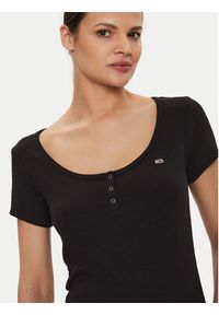 Tommy Jeans T-Shirt Henley DW0DW18669 Czarny Slim Fit. Typ kołnierza: typu henley. Kolor: czarny. Materiał: bawełna #4