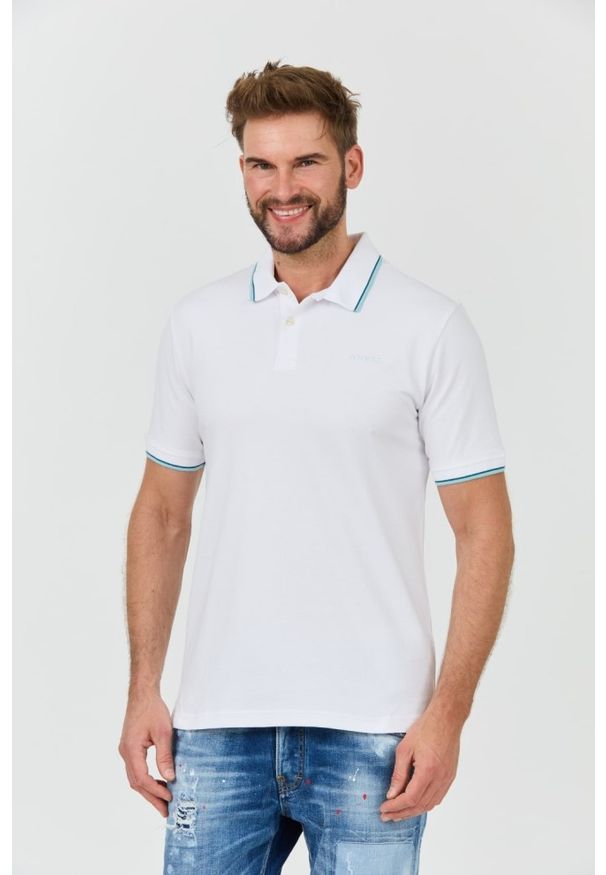 Guess - GUESS Białe polo męskie Lyle, Rozmiar XL. Typ kołnierza: polo. Kolor: biały