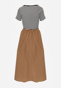 Born2be - Czarno-Beżowa Rozkloszowana Sukienka z Bawełny z Górą w Paski Aethephaia. Okazja: na co dzień. Kolor: czarny. Materiał: bawełna. Wzór: paski. Sezon: lato. Typ sukienki: rozkloszowane, proste. Styl: casual, klasyczny #7